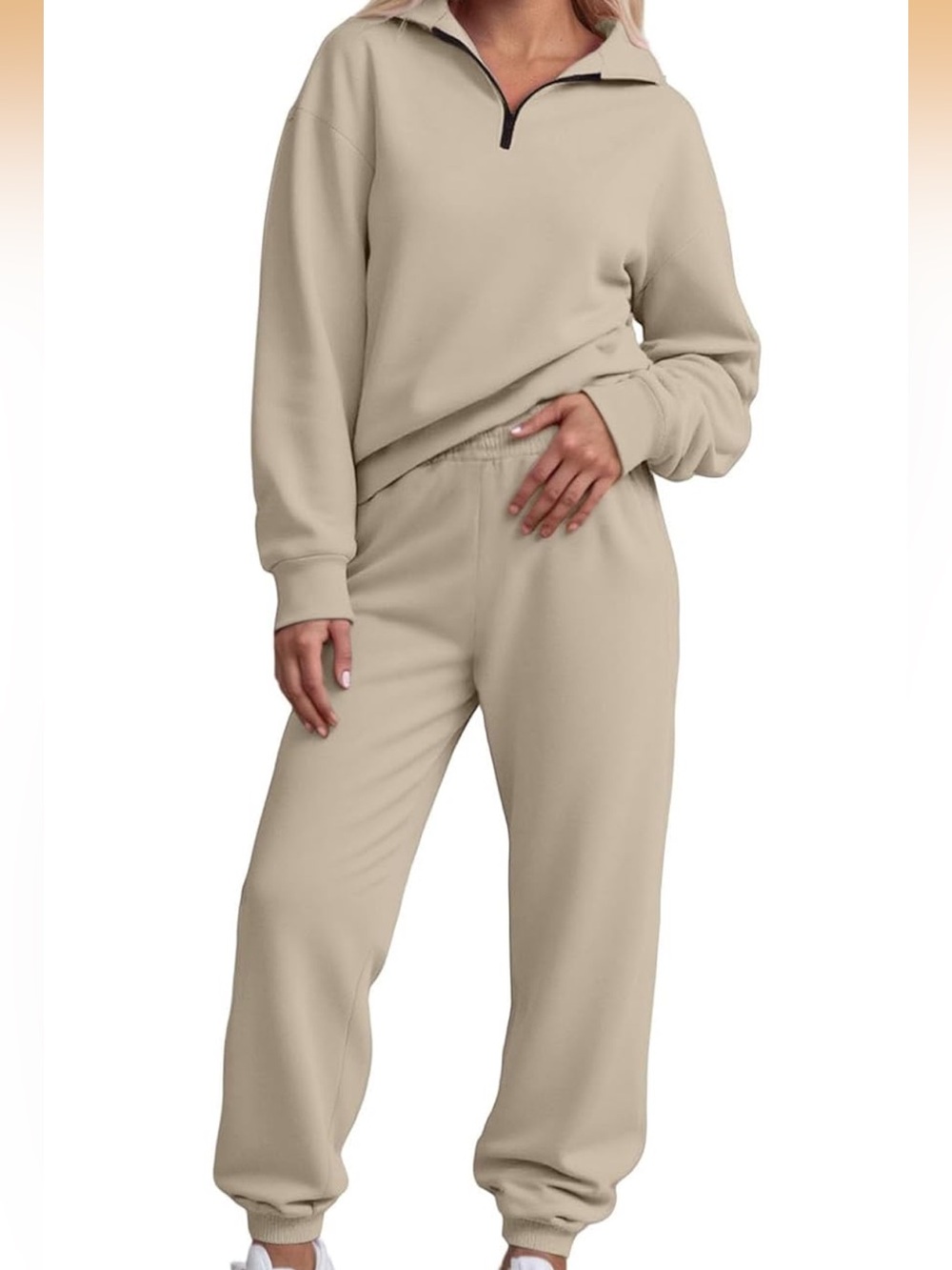 Women's Khaki Zip-Neck Sweatshirt & Jogger Set